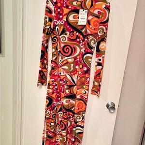 Zara Red and Orange Long Sleeve Dress